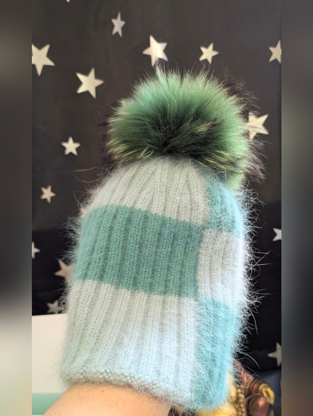 🆕 Real Fur Pom Pom Beanie Toque Thick Warm Knit Made In Canada